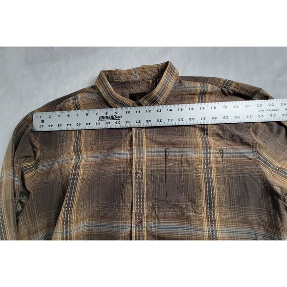 Prana Mens XXL Plaid Long Sleeve Button-Down Shirt Brown Organic Cotton Blend - Picture 5 of 7